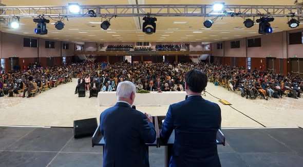 A full hall of young people at the 2023 IYF Botswana Youth Festival opening ceremony.
